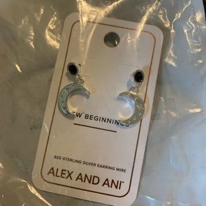 NEW Alex and ani silver moon & crystal earrings